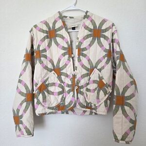 Universal Thread Pink and Orange Patterned Bomber Quilted Patchwork Jacket XS